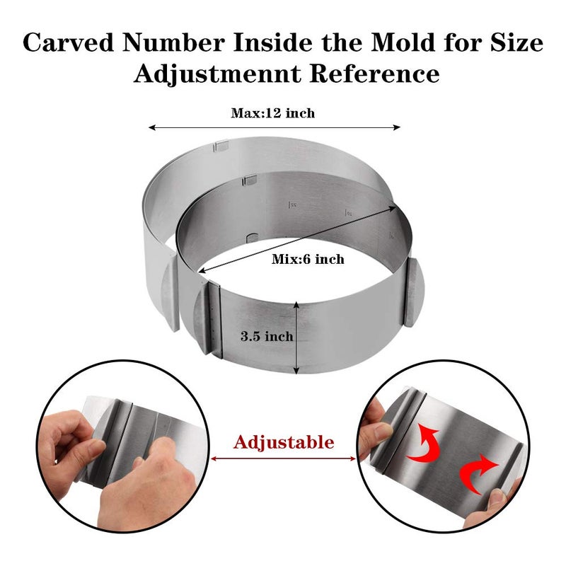 Cyimi Adjustable Cake Mould Stainless Steel Cake Mousse Ring 6 to 12 Inch, Thickened Cake Ring Mould Set of 2 for Baking,DIY Cake (Round+Square) - Image 3